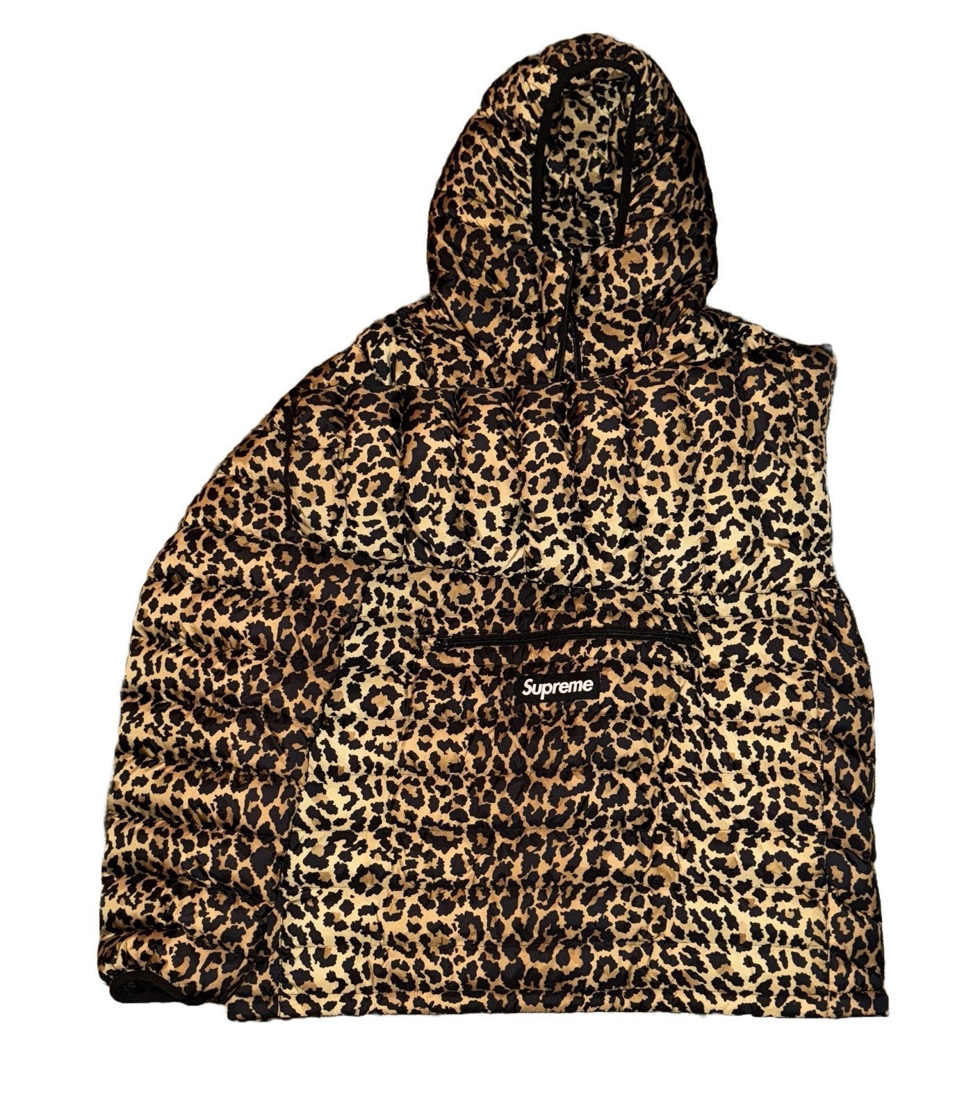 Supreme primaloft Leopard Print Box Logo 1/4 Zip Puffer Large