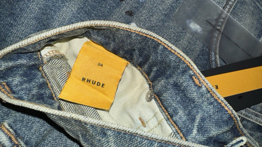 NWT Men's RHUDE INDIGO Wide-Leg Distressed Jeans Size 34