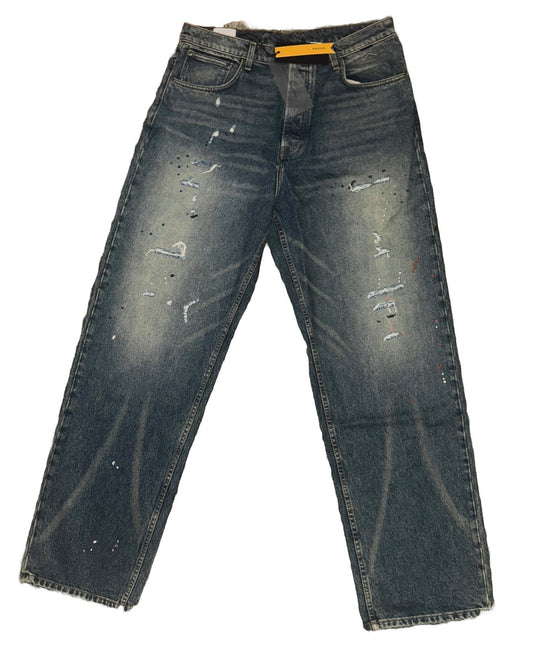 NWT Men's RHUDE INDIGO Wide-Leg Distressed Jeans Size 34